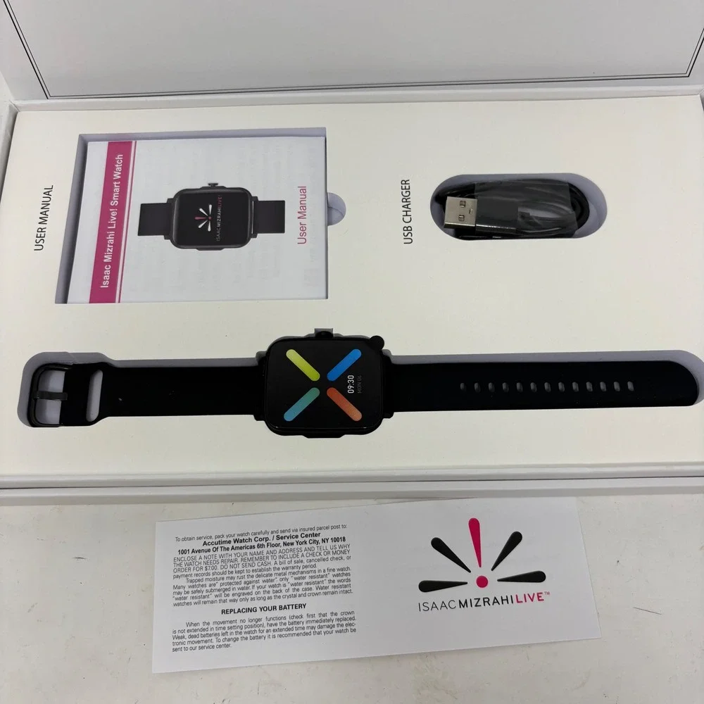 Isaac Mizrahi Live Smart Watch Black Silicone Band Digital Display with Box New